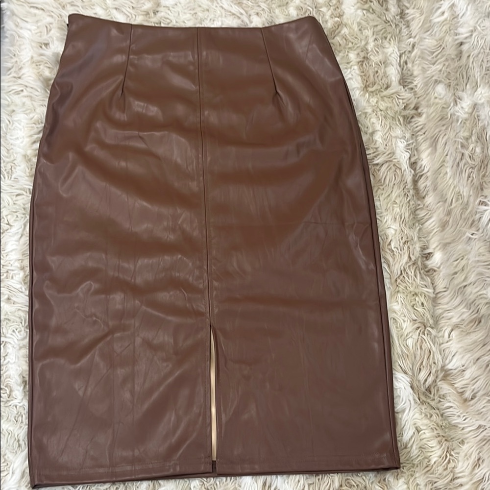 SHEIN Brown Knee-Length Pencil Skirt with Slit